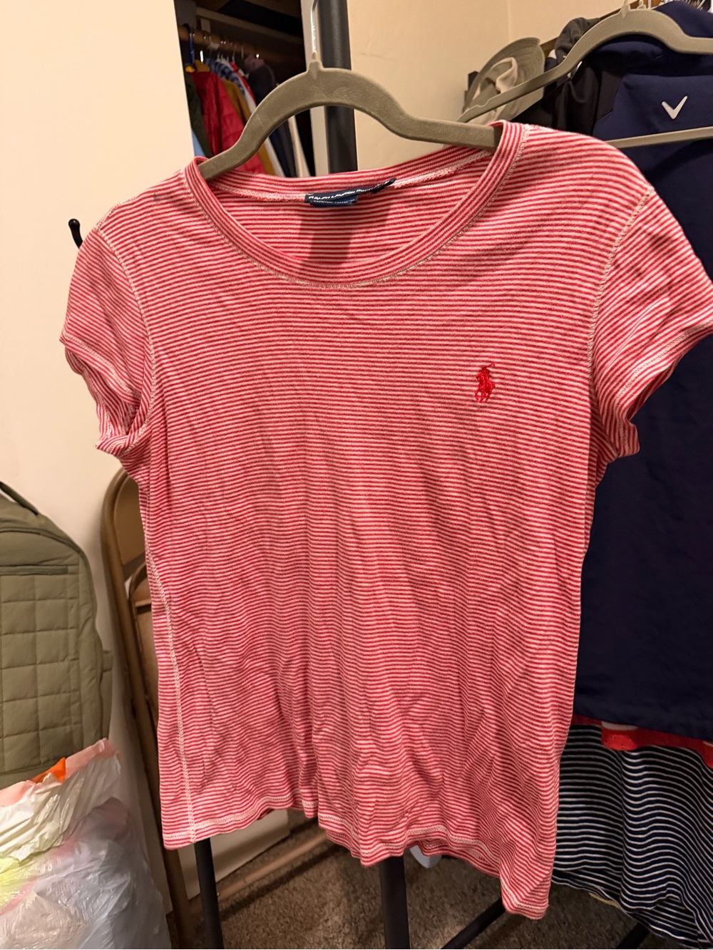 Ralph Lauren Red & White Striped Crewneck Tee